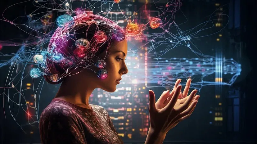 a woman with colorful balls in her hair